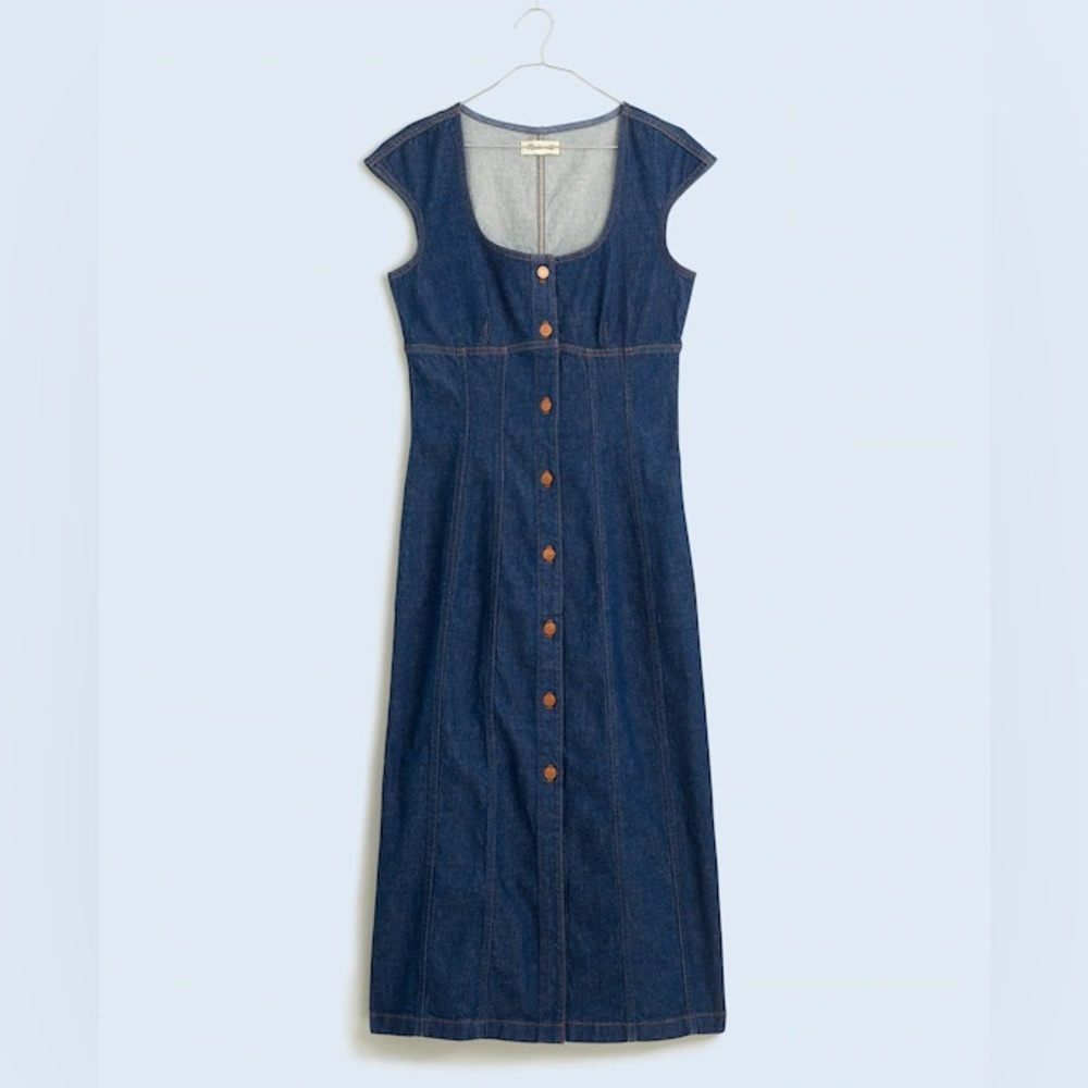 NWT MADEWELL‎ Denim Square-Neck Midi Dress in Benton Wash Size 6